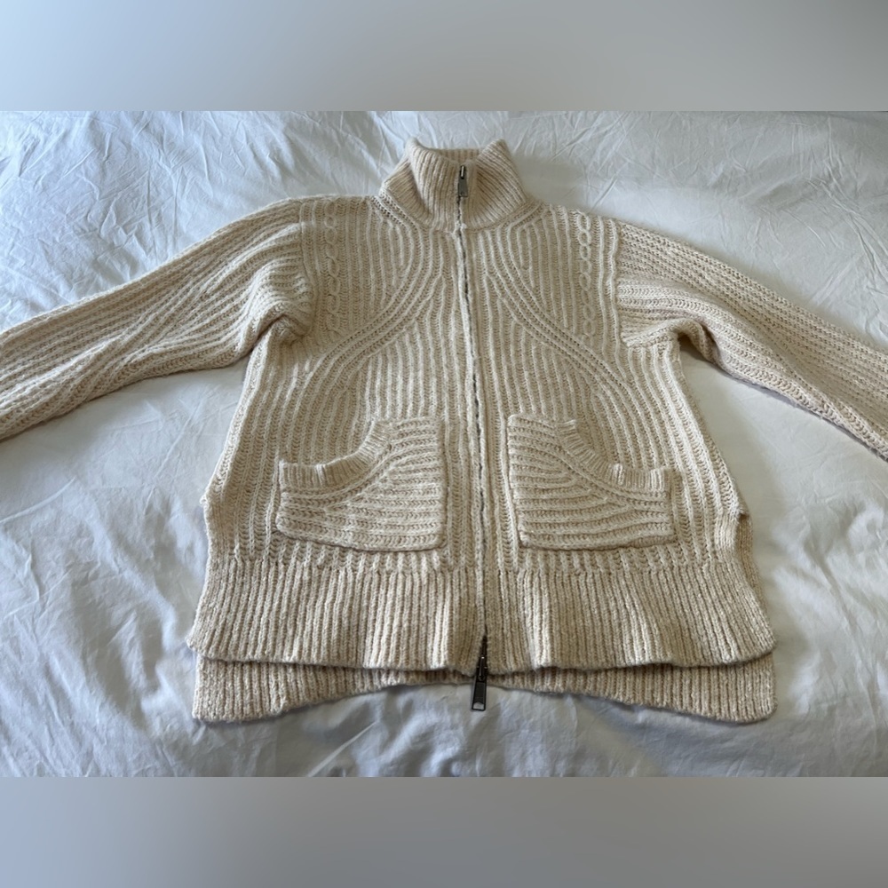 ANTHROPOLOGIE Pilcro Chunky Knit Zip Up Sweater Jacket Size Oversized Cream XS. - Picture 1 of 12